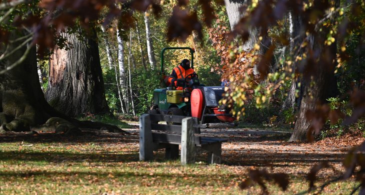 Bladvrij maken van het wandelpad in park De Mik.